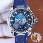 Swiss Quality Omega Aqua Terra Worldtimer Blue Rubber Watch